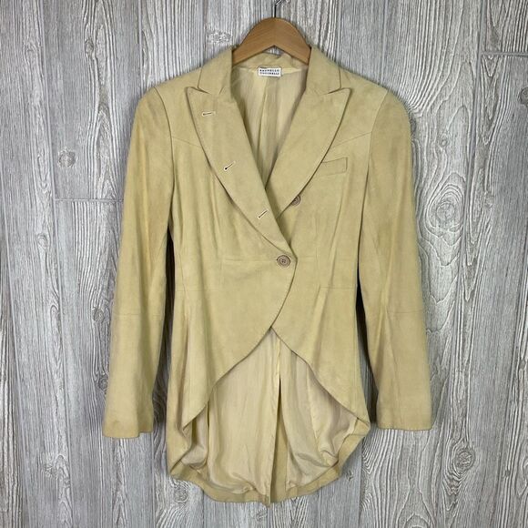 Brunello Cucinelli Vera Pelle Asymmetric Draped Leather Blazer Jacket Italian Si - Picture 7 of 14